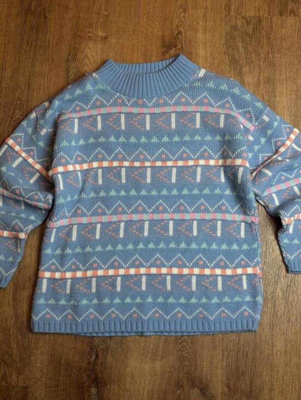 80s knit sweater vintage player’s sport blue pink white acrylic grandma croquet